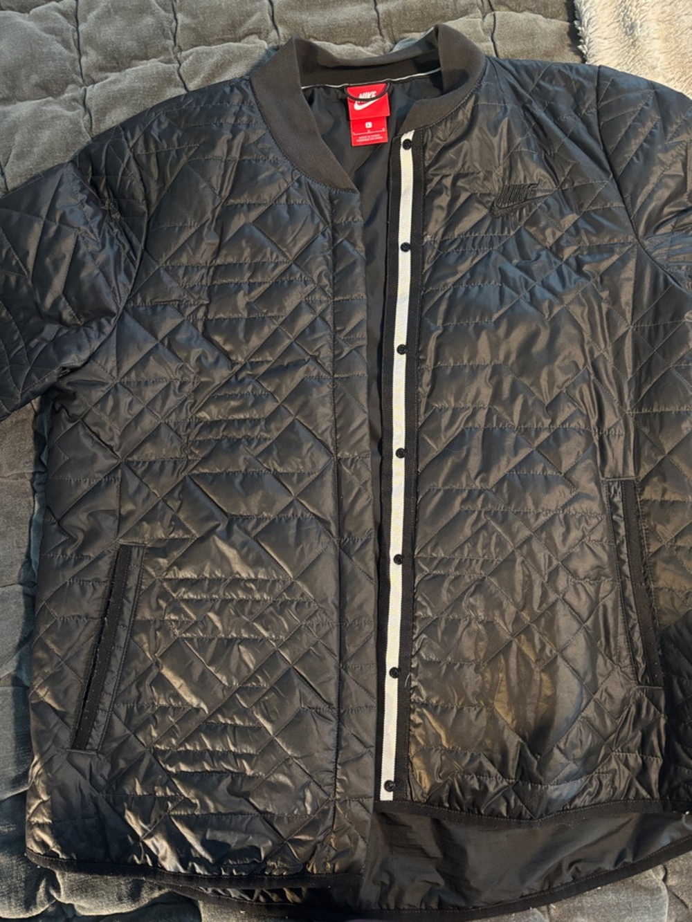 Nike Black Quilted Bomber Jacket with Contrast Placket